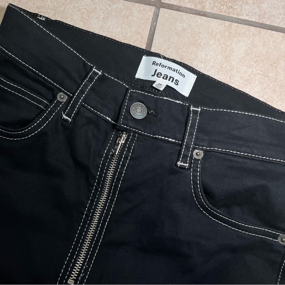 Reformation Toby Zip Front Ultra High Rise Bootcut Jean Black Size 26 *read - Picture 5 of 11